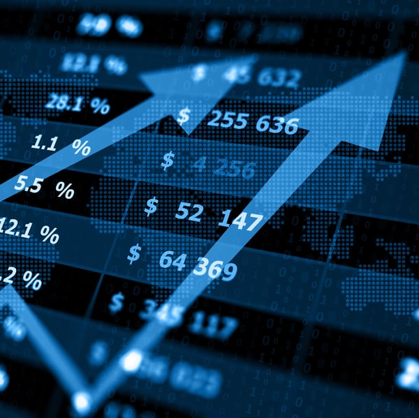 Stock exchange results with arrow going up