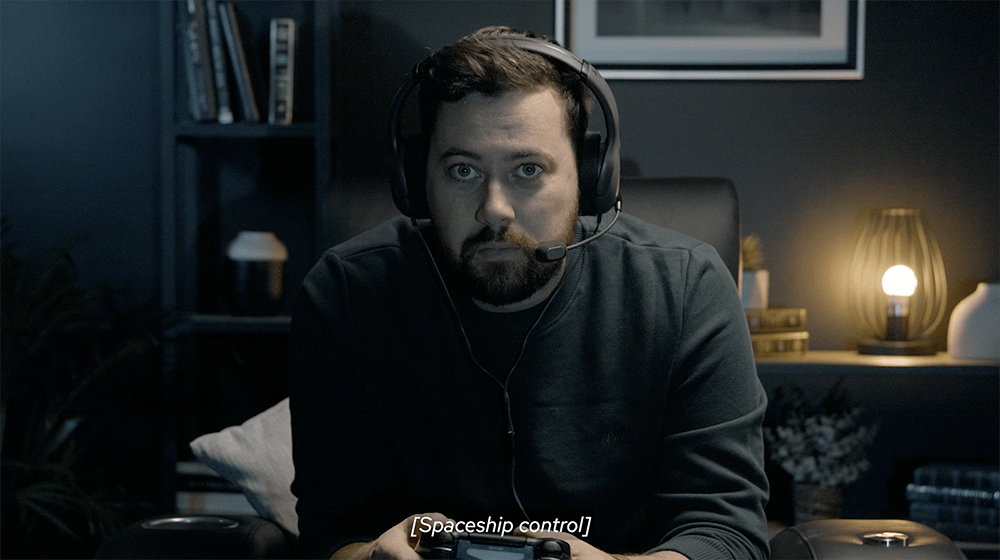 Man playing game in haptic chair